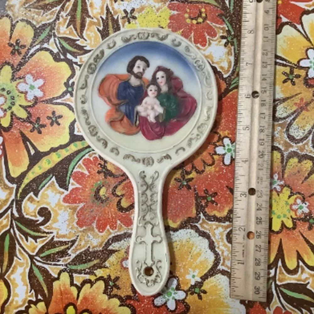 Vintage Holy Family Hand Mirror